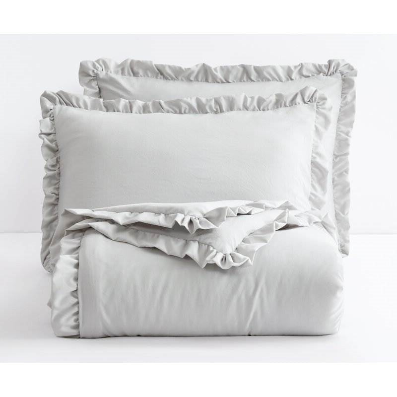 Bedroom > Comforters And Sets - Full Size Grey Stone Washed Ruffled Edge Microfiber Comforter Set