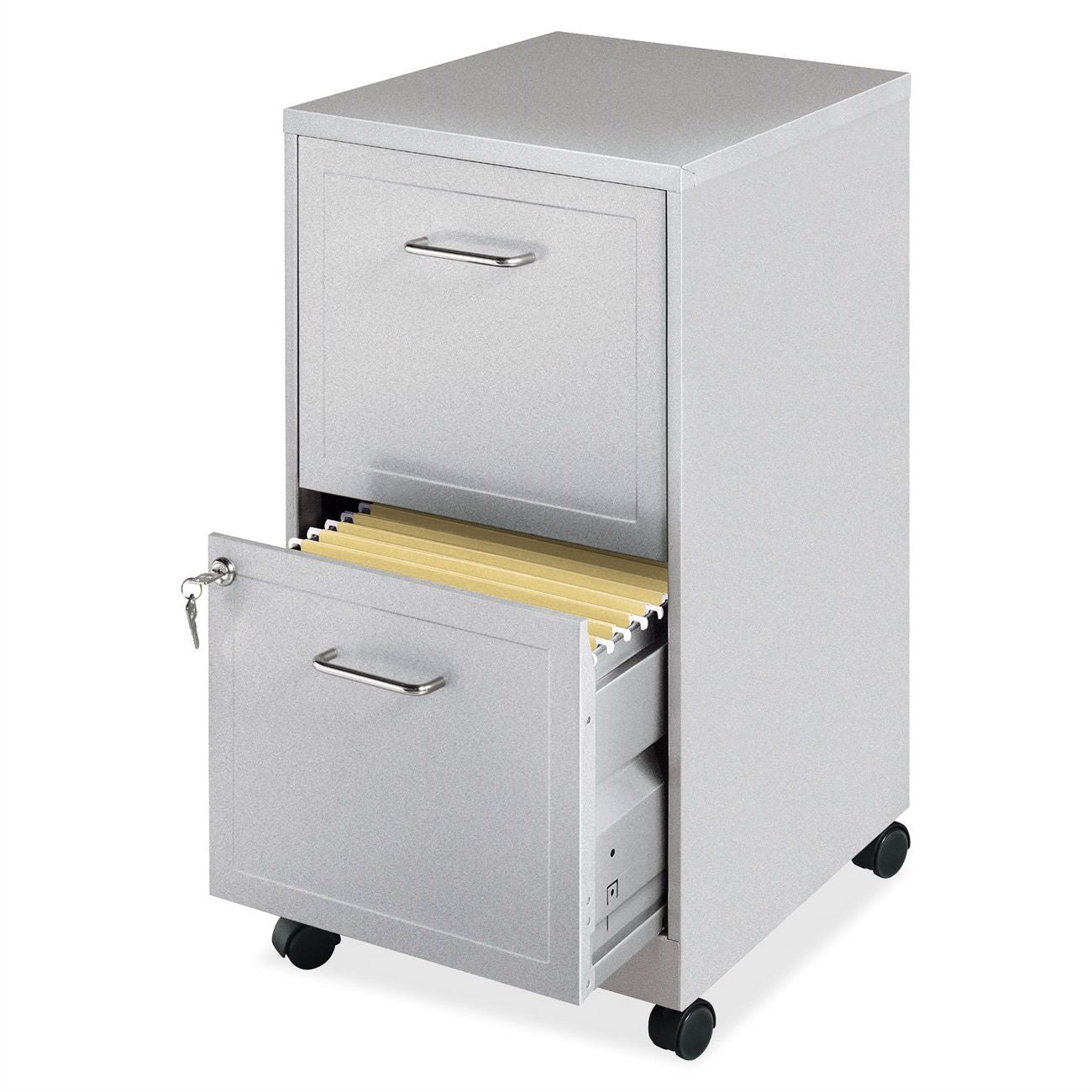 Office > Filing Cabinets - Gray Silver Metal 2-Drawer File Cabinet With Casters