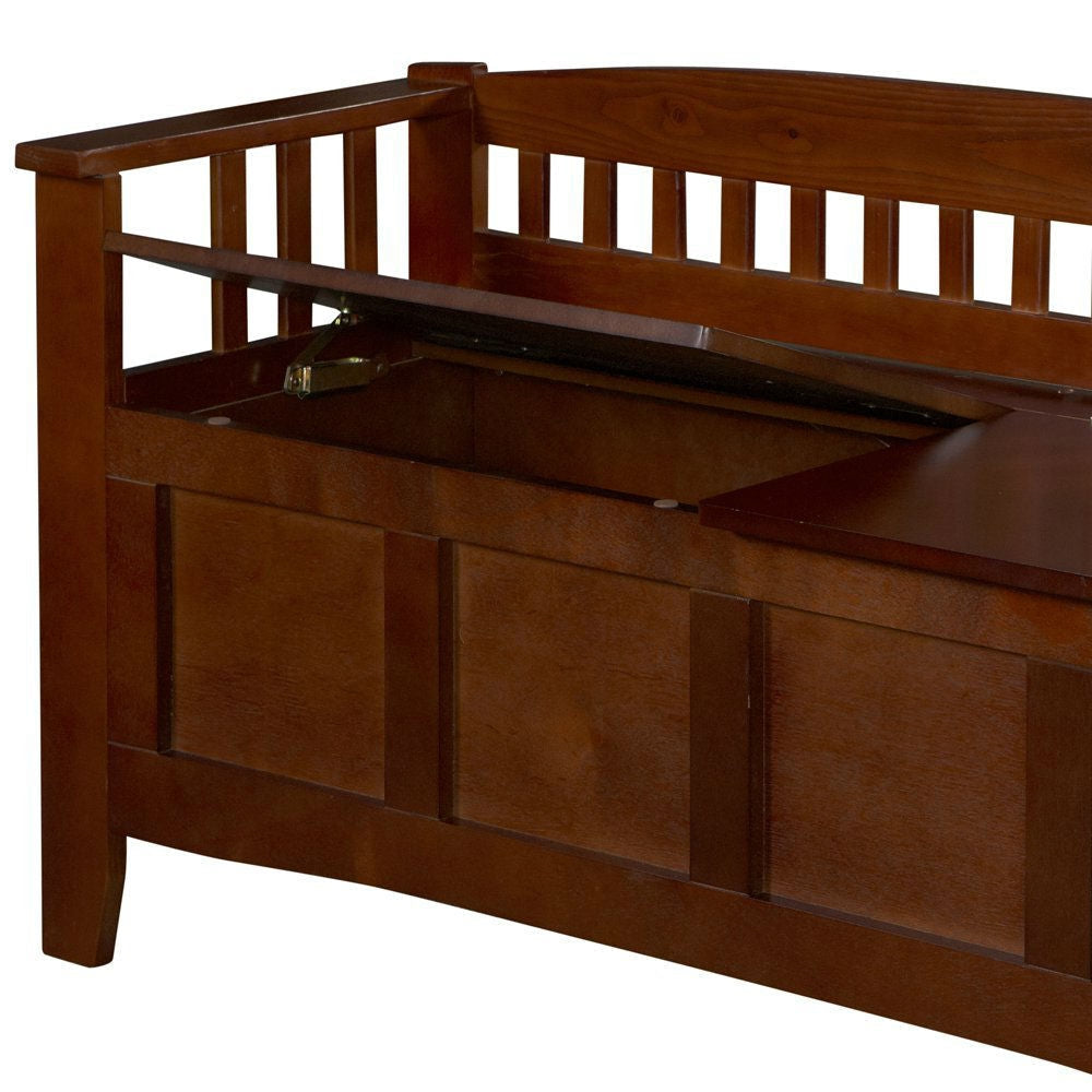 Accents > Benches - Split Seat Storage Accent Bench In Walnut Wood Finish
