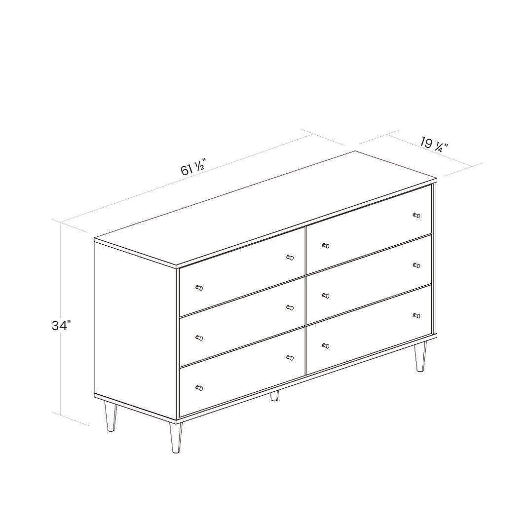 Bedroom > Nightstand And Dressers - Farmhouse Rustic White Mid Century 6 Drawer Dresser