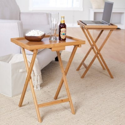 Living Room > Coffee Tables - Set Of 2 Bamboo Wood TV Table Snack Coffee Tables In Natural