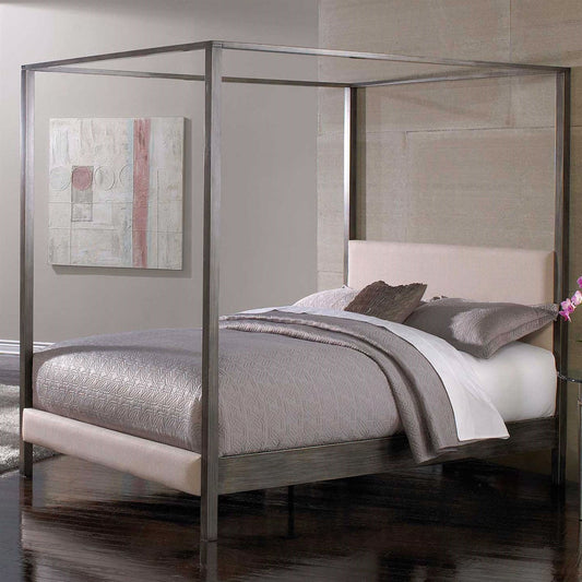 Bedroom > Bed Frames > Canopy Beds - Queen Size Modern Metal Platform Canopy Bed Frame With Upholstered Headboard And Footboard