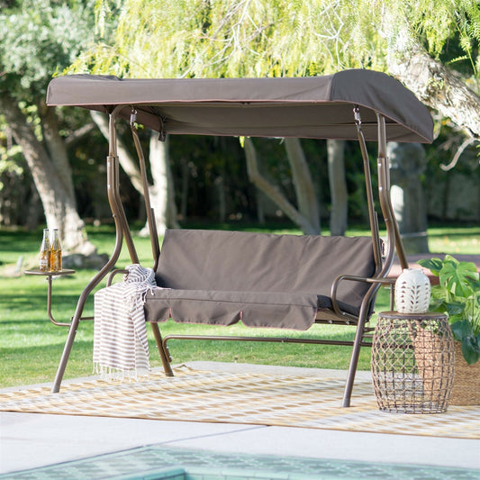 Outdoor > Outdoor Furniture > Porch Swings And Gliders - Outdoor Patio 2-Person Porch Swing With Adjustable Tilt Canopy And Side Table