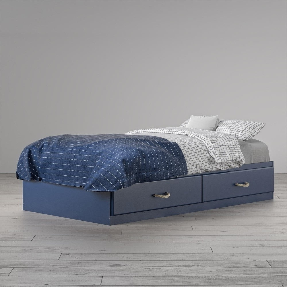 Bedroom > Bed Frames > Platform Beds - Twin Size Blue Platform Bed With 2 Storage Drawers Rope Handles