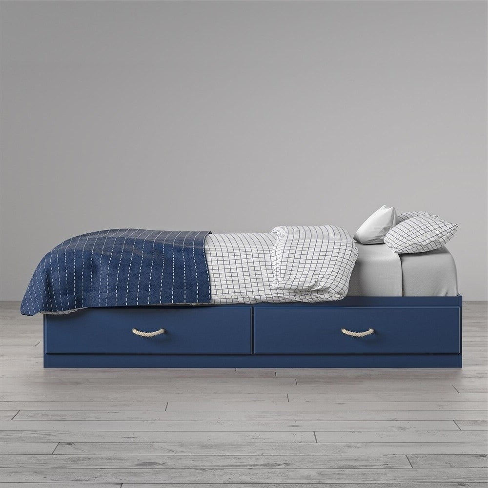 Bedroom > Bed Frames > Platform Beds - Twin Size Blue Platform Bed With 2 Storage Drawers Rope Handles