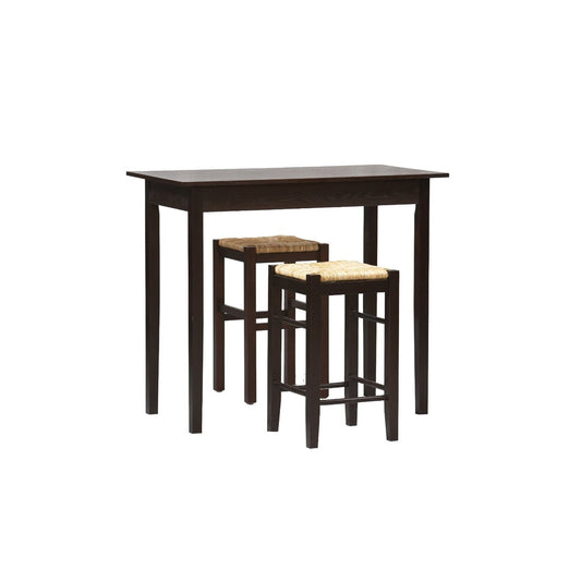 3 Piece Espresso Dining Set with Table and 2 Backless Stools-Novel Home