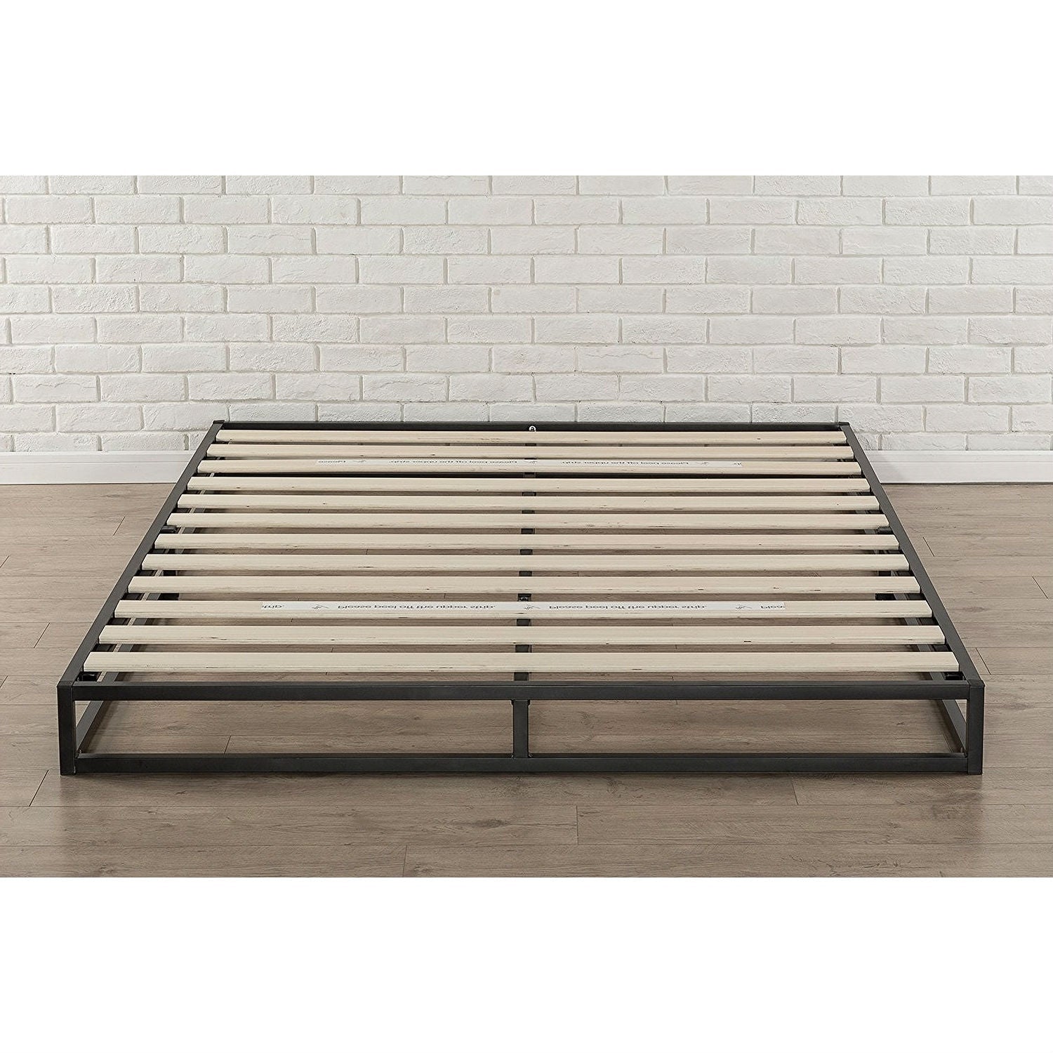 Bedroom > Bed Frames > Platform Beds - King 6-inch Low Profile Metal Platform Bed Frame With Wooden Support Slats