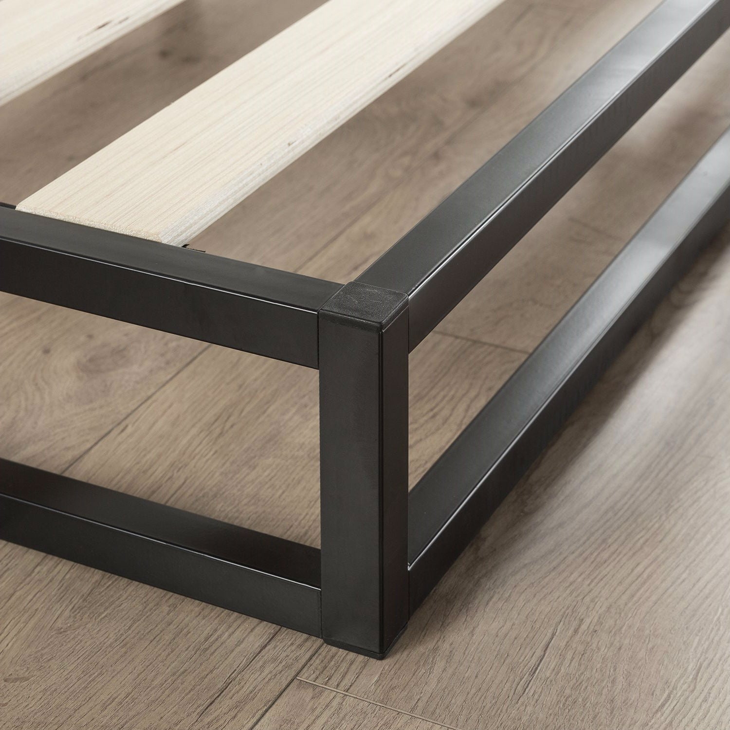 Bedroom > Bed Frames > Platform Beds - King 6-inch Low Profile Metal Platform Bed Frame With Wooden Support Slats