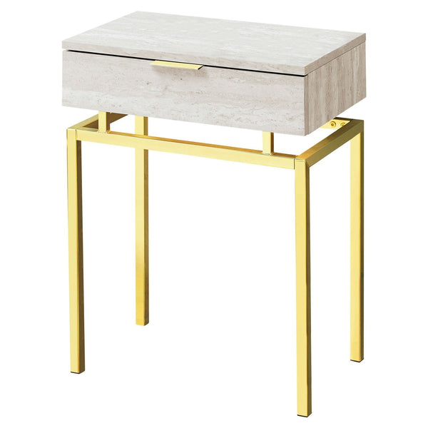 Bedroom > Nightstand And Dressers - 24in Modern End Table 1 Drawer Nightstand Beige Marble Gold Legs