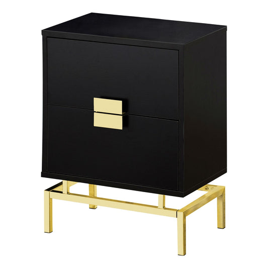 24in Retro 2 Drawer NightStand End Table Cappuccino with Gold Metal Legs-Novel Home