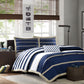 Bedroom > Comforters And Sets - Full / Queen Size Comforter Set In Navy Blue White Khaki Stripe