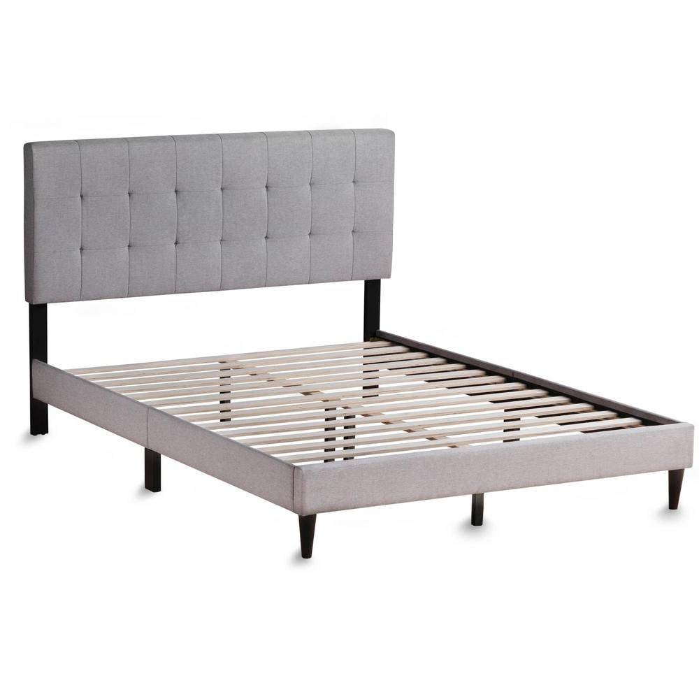 Bedroom > Bed Frames > Platform Beds - Queen Size Stone Gray Upholstered Tufted Platform Bed Frame With Headboard