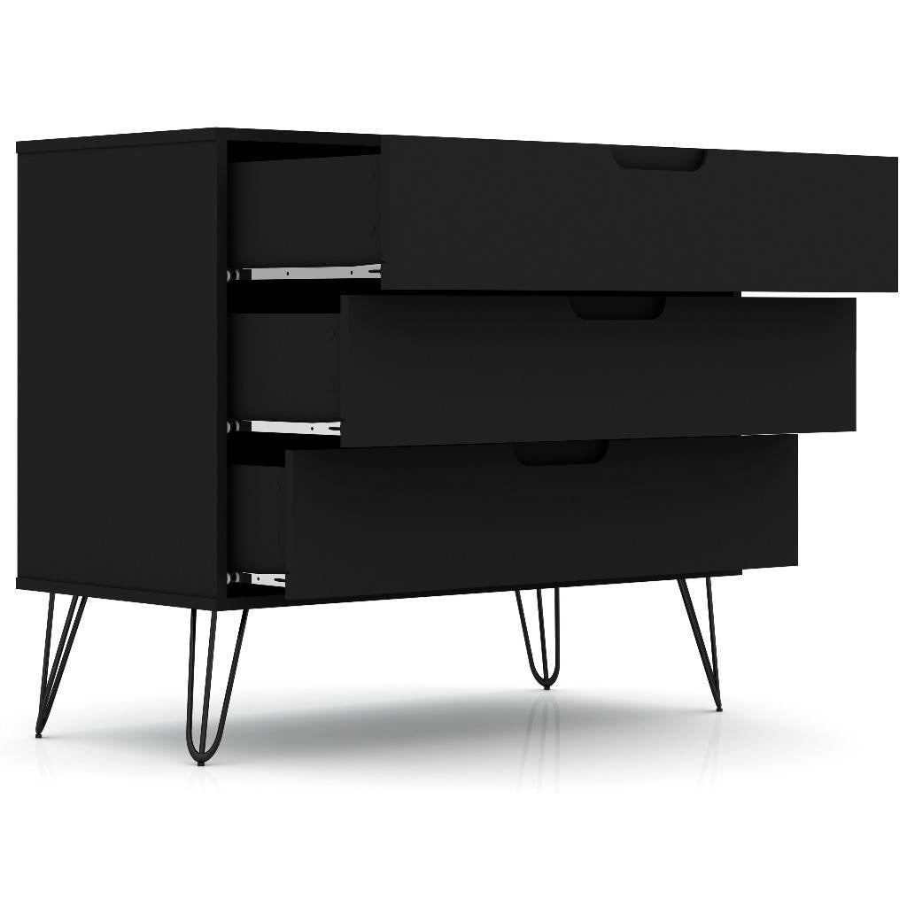 Bedroom > Nightstand And Dressers - Modern Scandinavian Style Bedroom 3-Drawer Dresser In Black Wood Finish