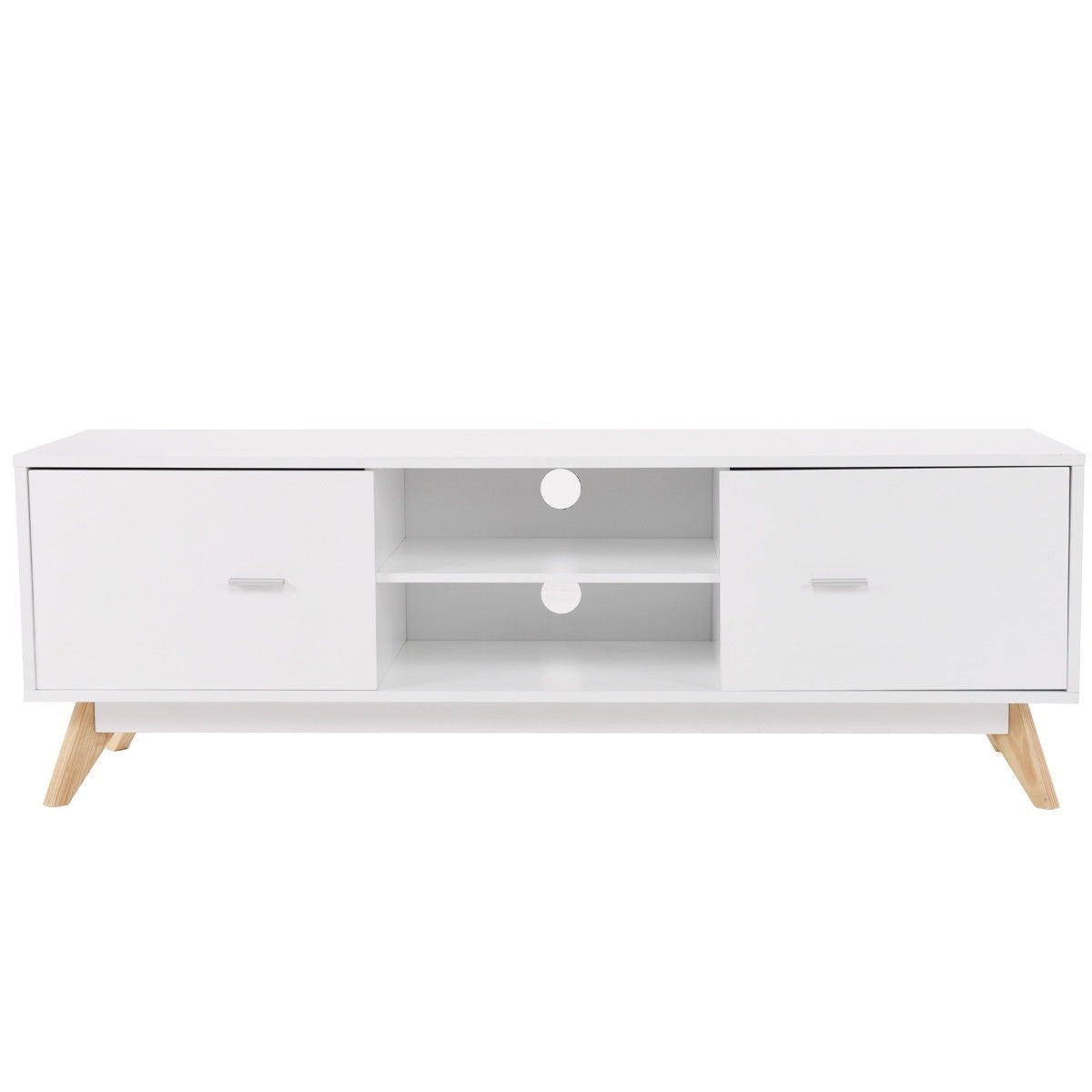 Living Room > TV Stands And Entertainment Centers - Modern Mid Century Style White TV Stand With Wood Legs