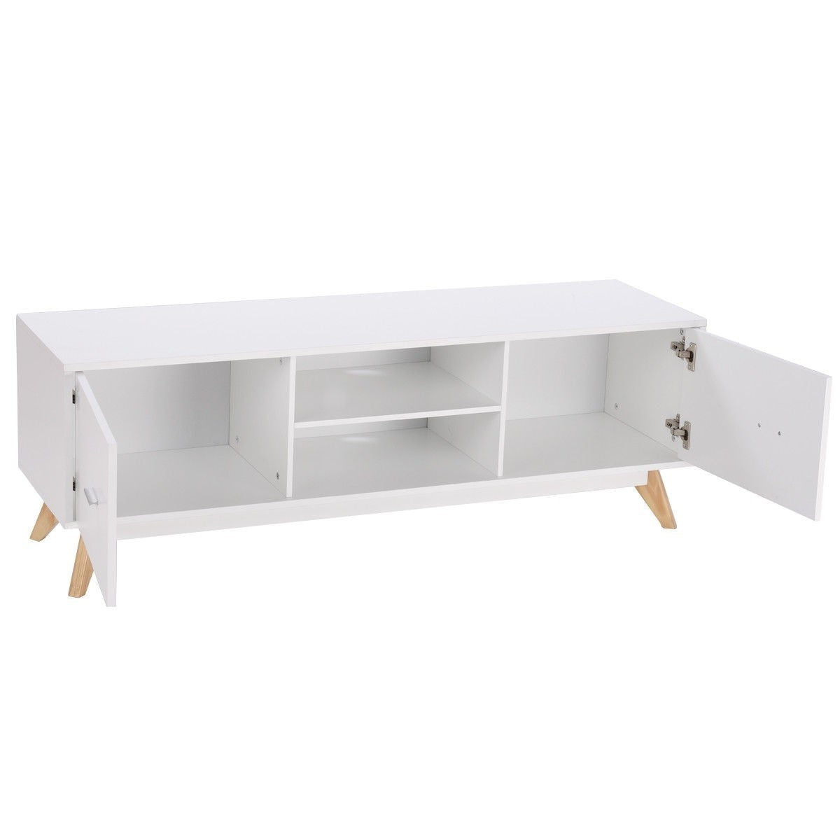 Living Room > TV Stands And Entertainment Centers - Modern Mid Century Style White TV Stand With Wood Legs