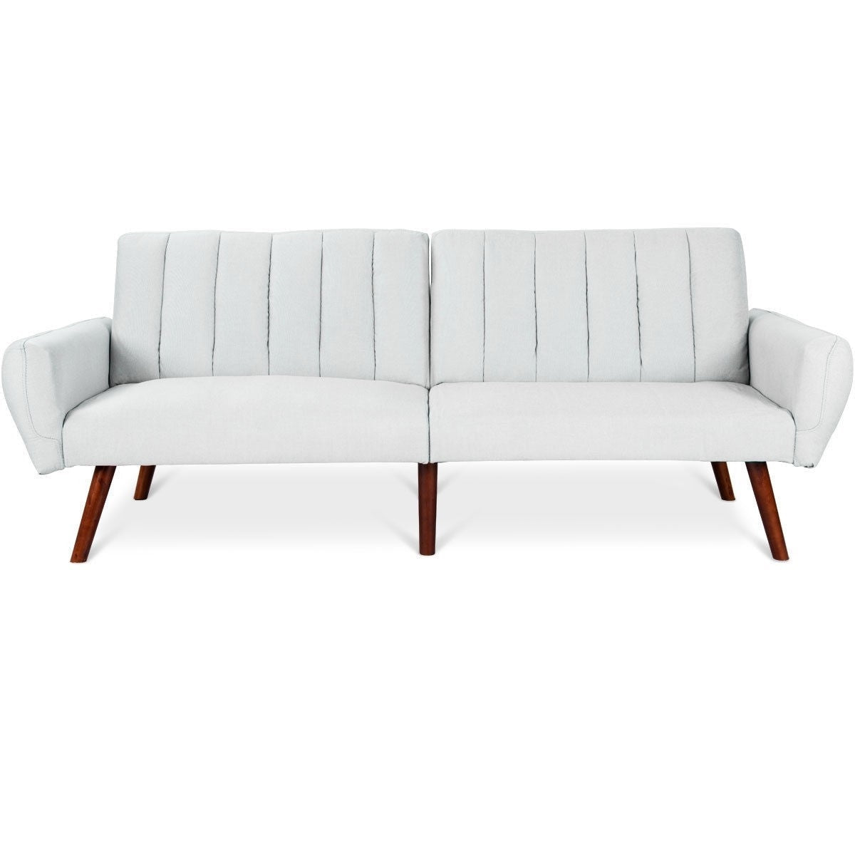Living Room > Sofas - Modern Mid-Century Grey Linen Split-Back Futon Sofa Bed Couch