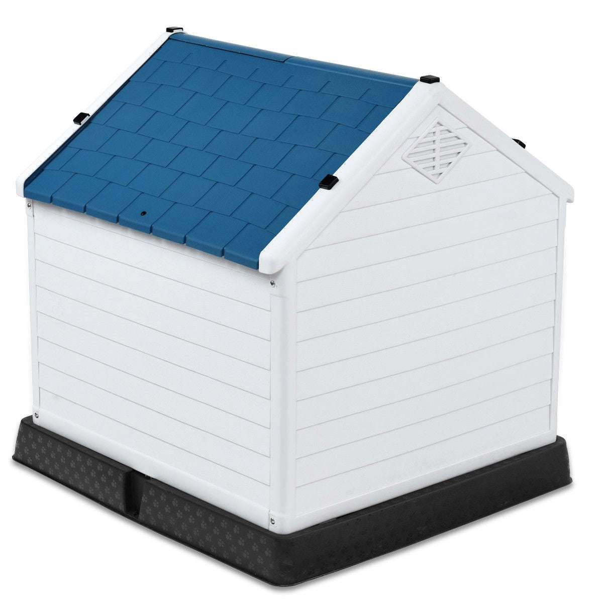 Bedroom > Cat And Dog Beds - Medium Size Dog House Outdoor White Blue Plastic With Elevated Floor