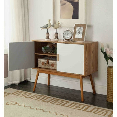 Living Room > Console & Sofa Tables - Mid-Century Modern Console Table Storage Cabinet With Solid Wood Legs