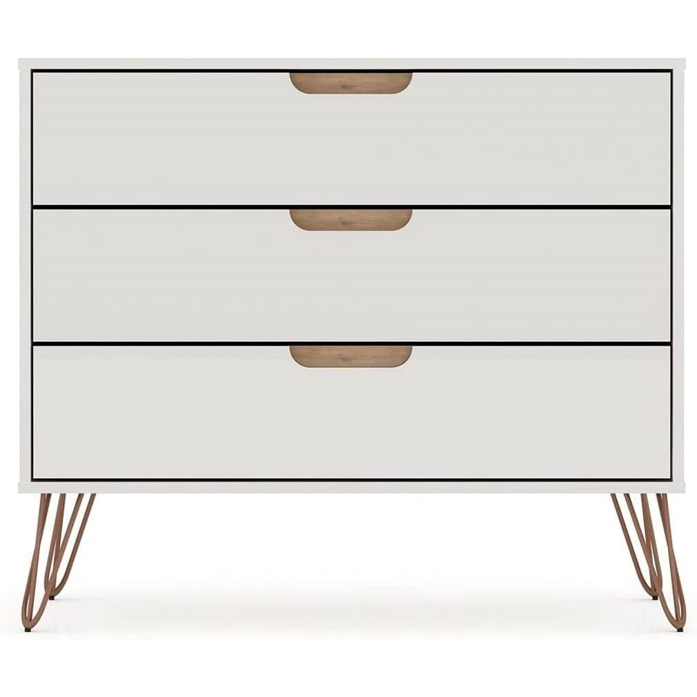 Bedroom > Nightstand And Dressers - Modern Bedroom Scandinavian Style 3-Drawer Dresser In Off-White Natural Finish