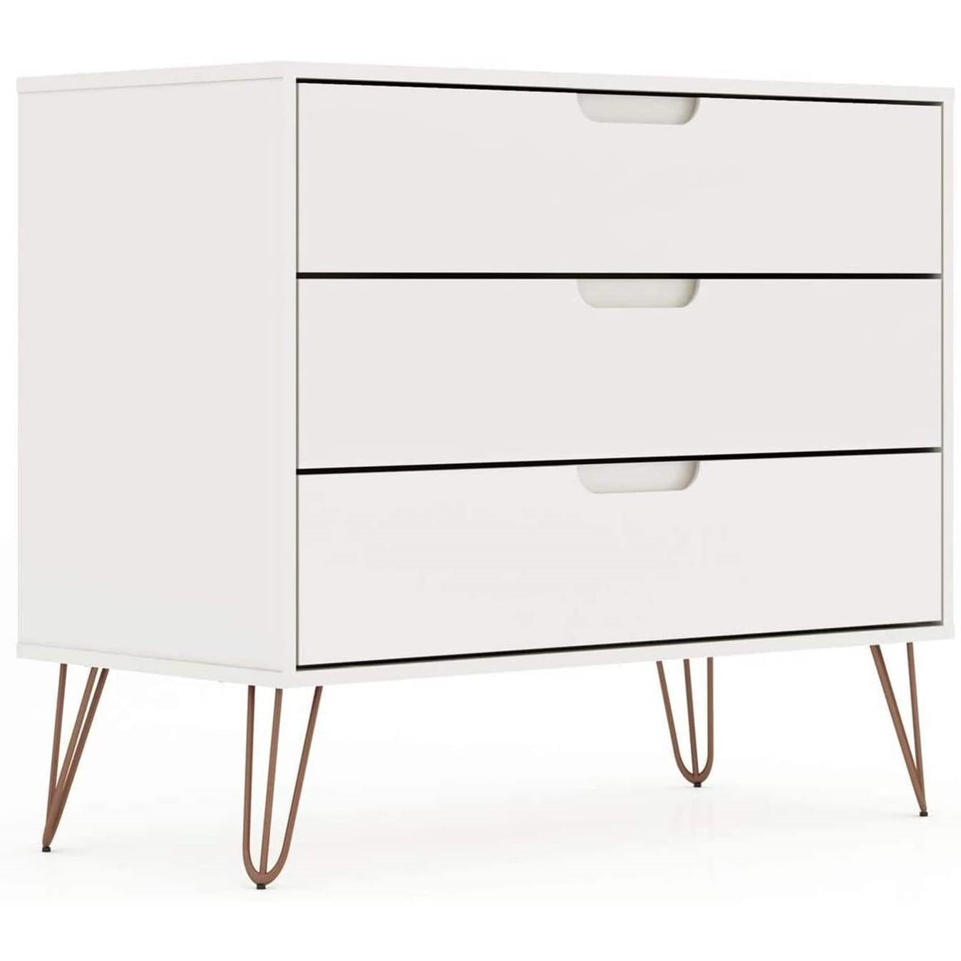 Bedroom > Nightstand And Dressers - Modern Scandinavian Style Bedroom 3-Drawer Dresser In White Wood Finish