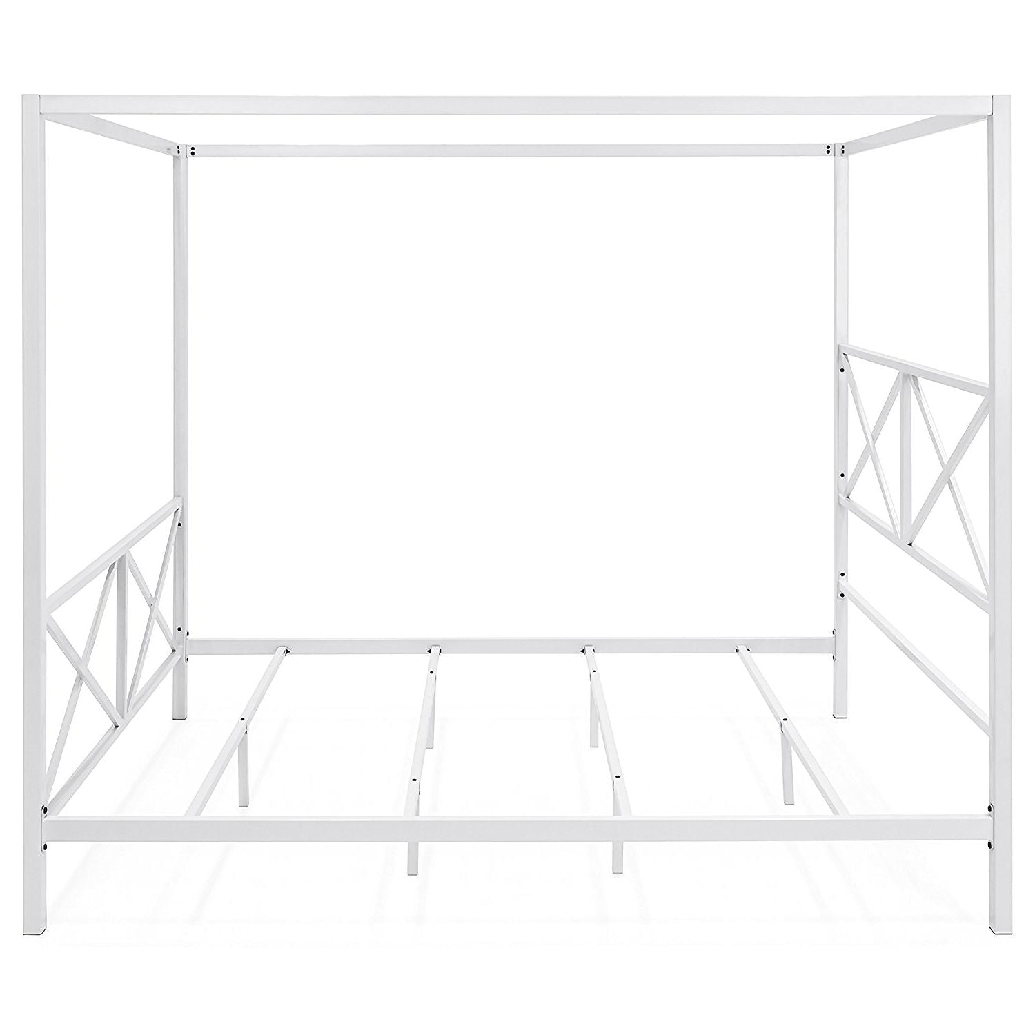 Bedroom > Bed Frames > Canopy Beds - Queen Size Modern Industrial Style White Metal Canopy Bed Frame