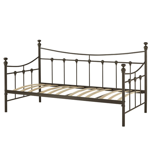 Bedroom > Bed Frames > Daybeds - Twin Size Contemporary Dark Brown Metal Daybed With Wood Slats