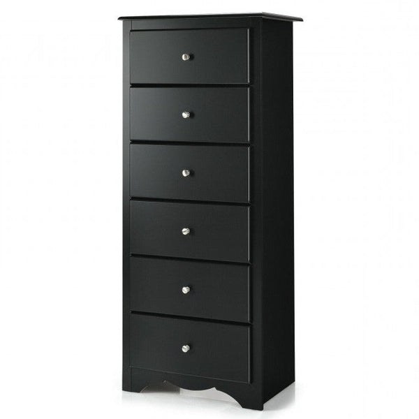 Bedroom > Nightstand And Dressers - Modern Black 6 Drawer Tall Wood Dresser Chest
