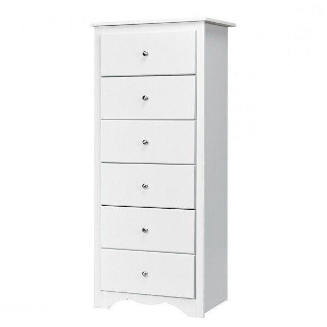 Bedroom > Nightstand And Dressers - Modern White 6 Drawer Tall Wood Dresser Chest