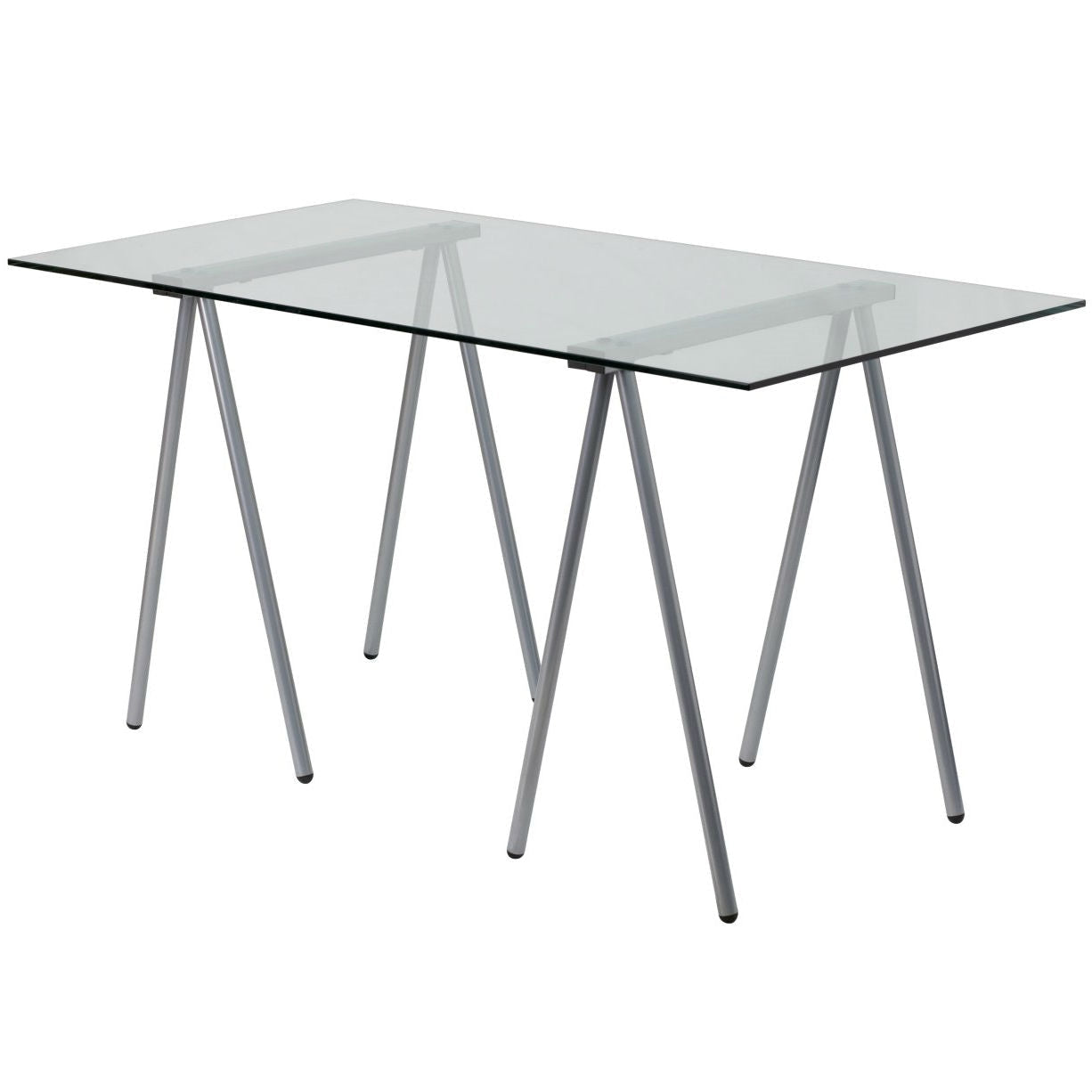 Office > Computer Desks - Modern Clear Tempered Glass Top Writing Table Computer Desk With Metal Legs