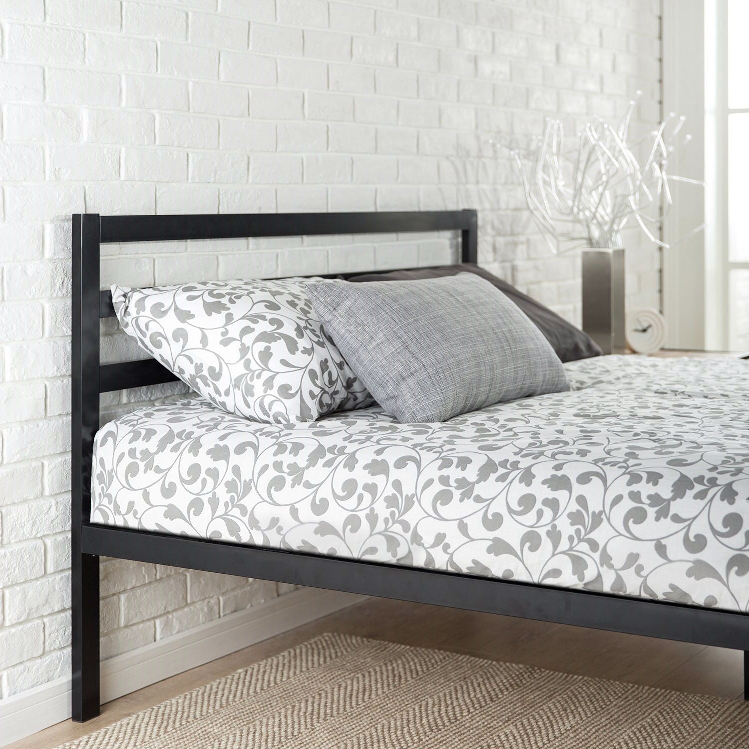 Bedroom > Bed Frames > Platform Beds - Full Metal Platform Bed With Headboard And Wood Slats