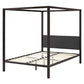 Bedroom > Bed Frames > Canopy Beds - Queen Size Brown Metal Canopy Bed Frame With Grey Upholstered Headboard