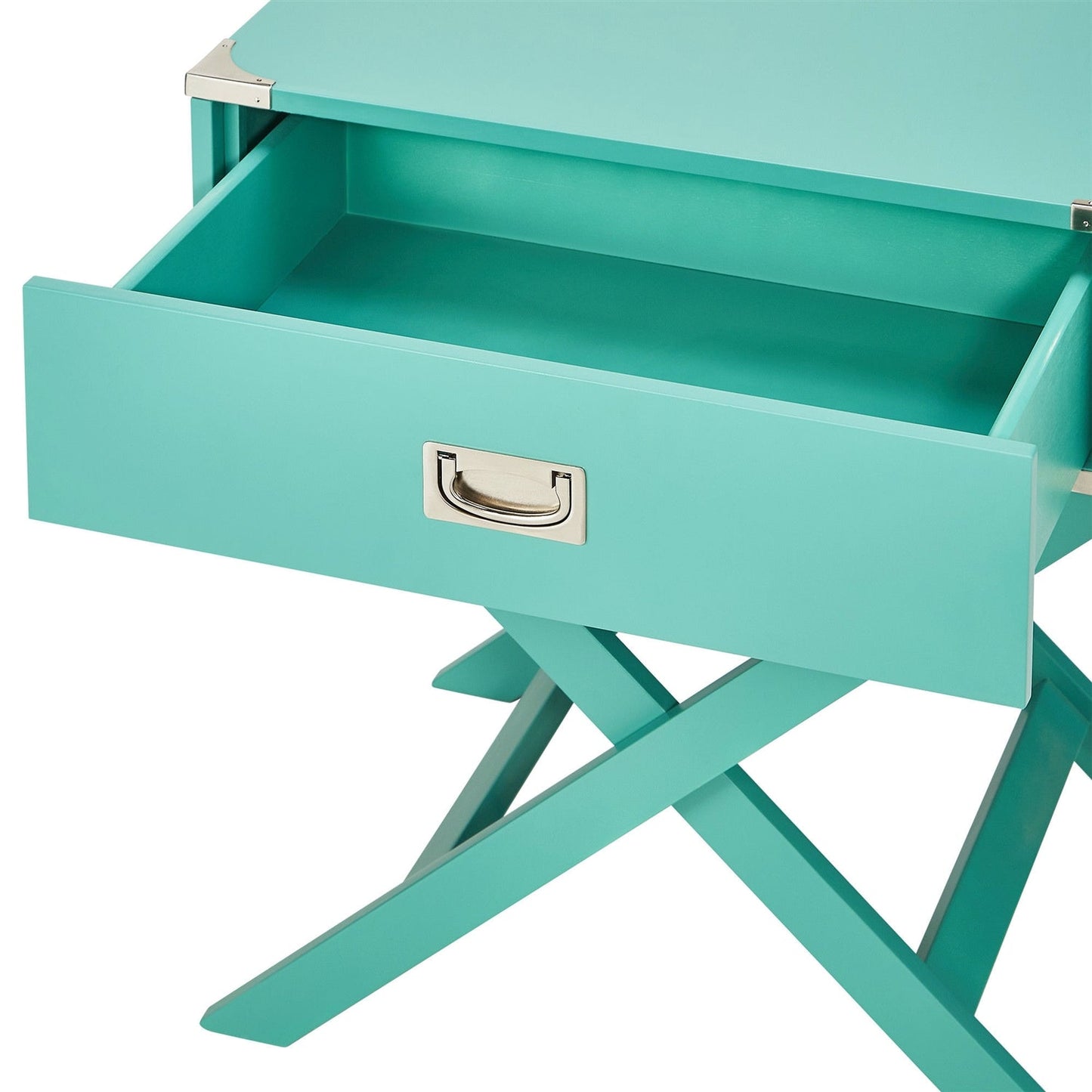 Living Room > Coffee Tables - Marine Green Turquoise 1-Drawer Modern End Table Nightstand