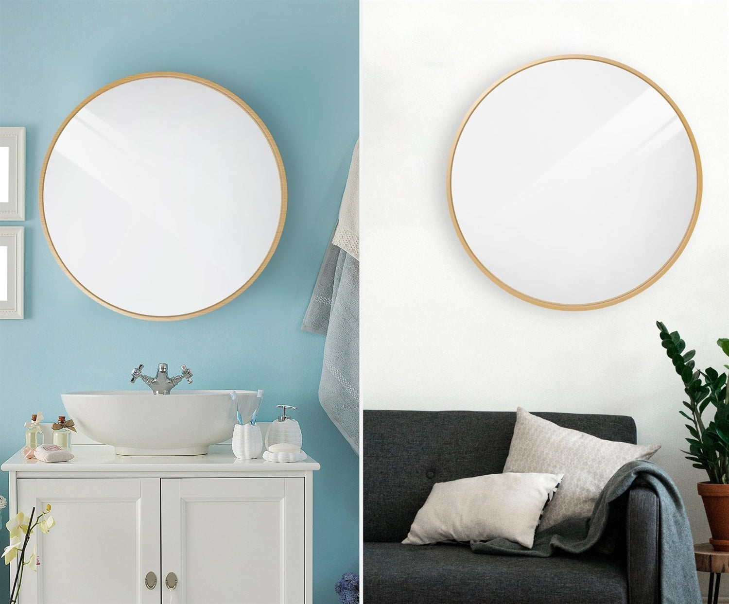 Bathroom > Bathroom Mirrors - 36 Inch Round Bathroom Vanity Wall Mirror Frame Matte Gold