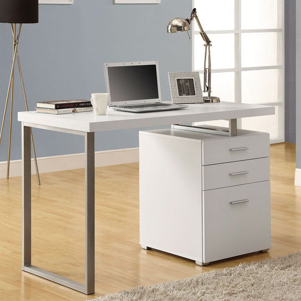 Office > Computer Desks - Left Or Right Facing Modern Office Desk In White Finish With File Drawers