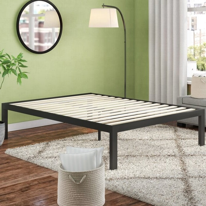 Bedroom > Bed Frames > Platform Beds - King Size 18 Inch Easy Assemble Metal Platform Bed Frame Wooden Slats