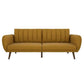Living Room > Sofas - Mustard Linen Upholstered Futon Sofa Bed With Mid-Century Style Wooden Legs