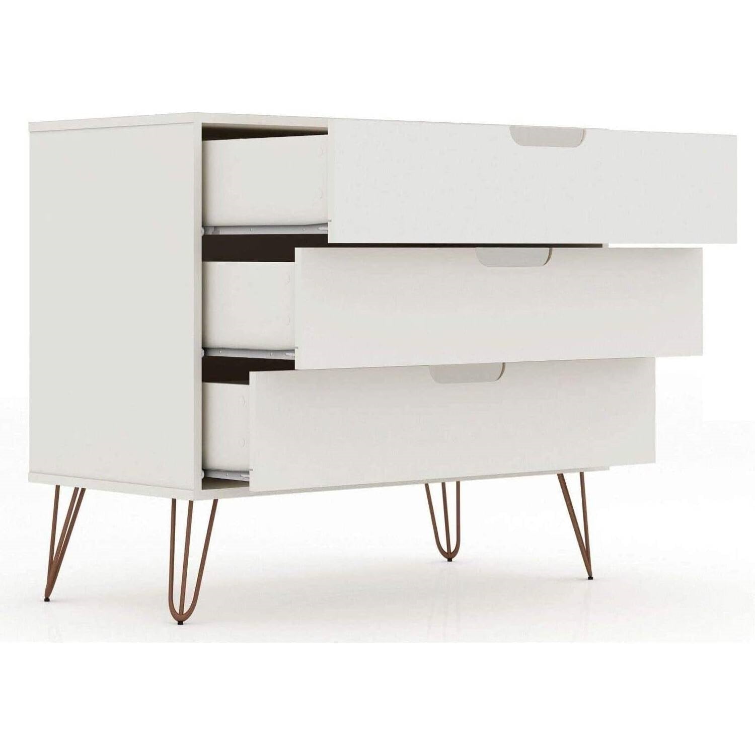 Bedroom > Nightstand And Dressers - Modern Scandinavian Style Bedroom 3-Drawer Dresser In Off-White Finish