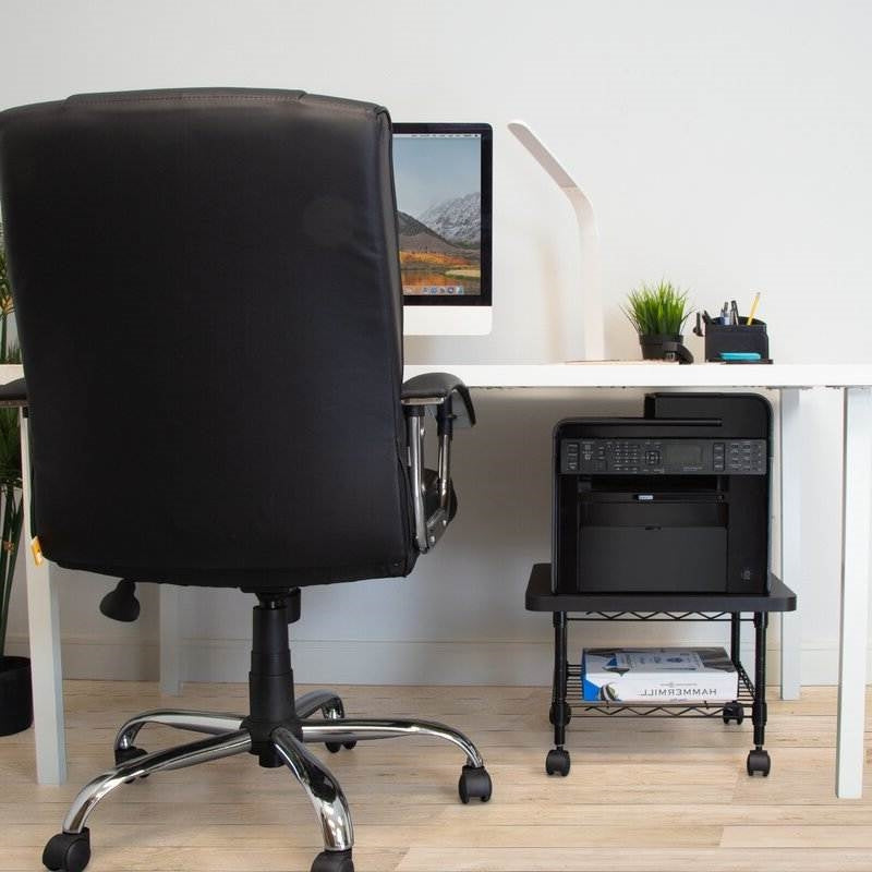 Office > Printer Stands - Multipurpose Black Metal 2-Tier Mobile Under Desk Printer Stand Cart W/ Casters