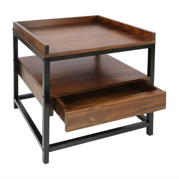 Bedroom > Nightstand And Dressers - Modern Solid Wood 1-Drawer End Table Nightstand In Mocha Brown And Black Finish