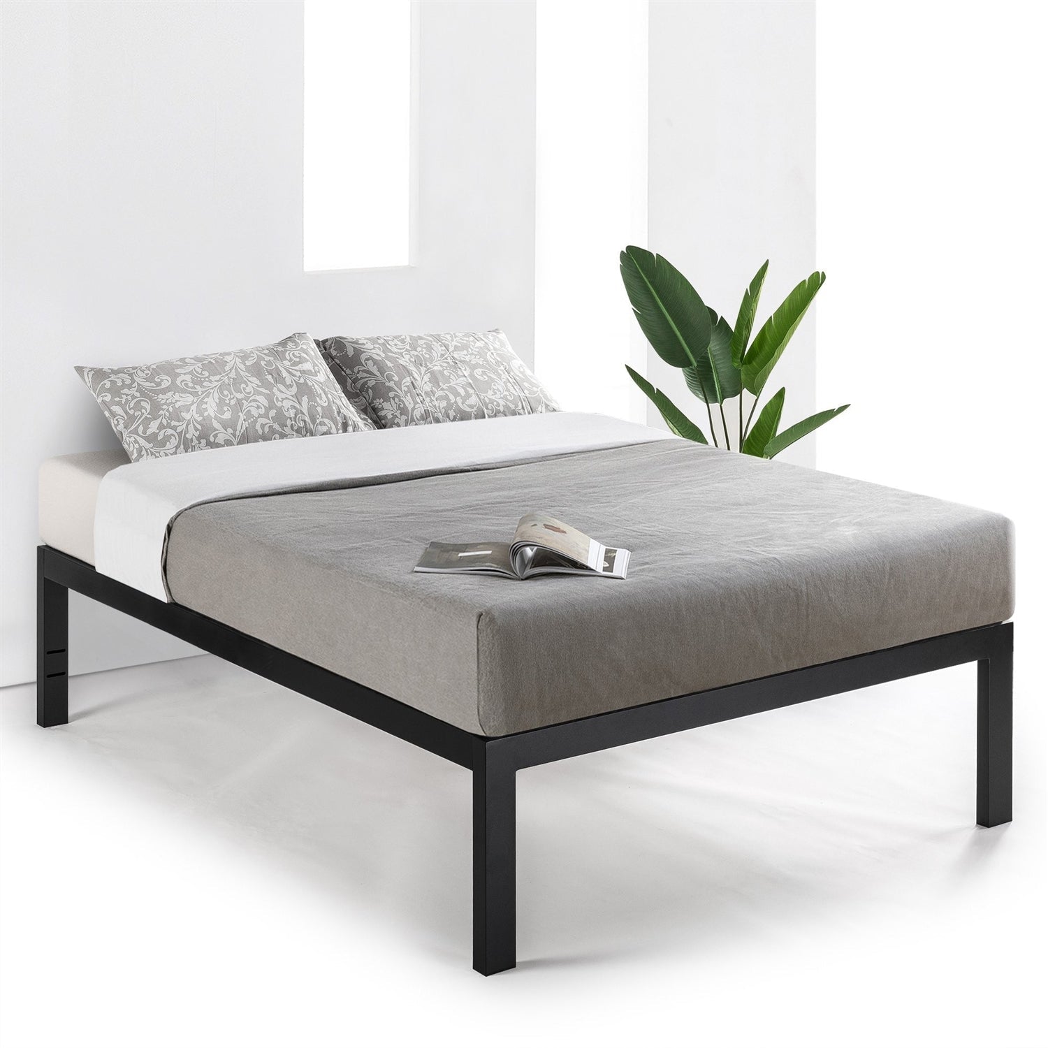 Bedroom > Bed Frames > Platform Beds - Queen 18 Inch Easy Assemble Metal Platform Bed Frame With Wood Slats