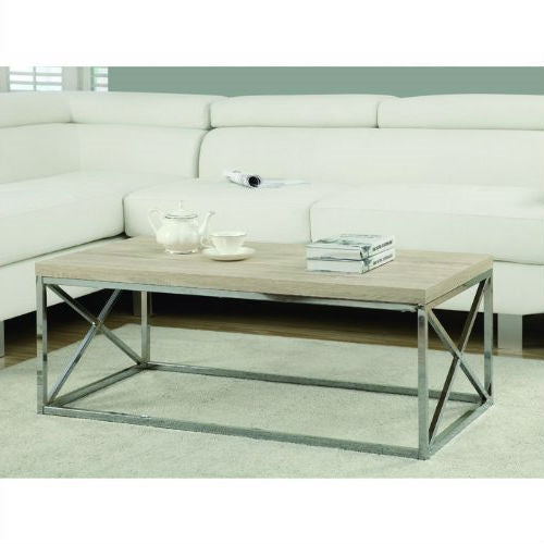 Living Room > Coffee Tables - Contemporary Chrome Metal Coffee Table With Natural Finish Wood Top