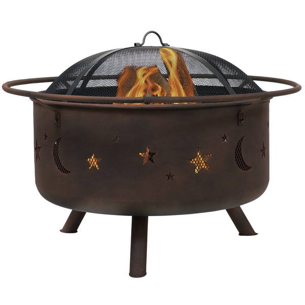 Outdoor - Moon Stars Sky Steel Fire Pit Bowl With Screen Cooking Grate And Poker