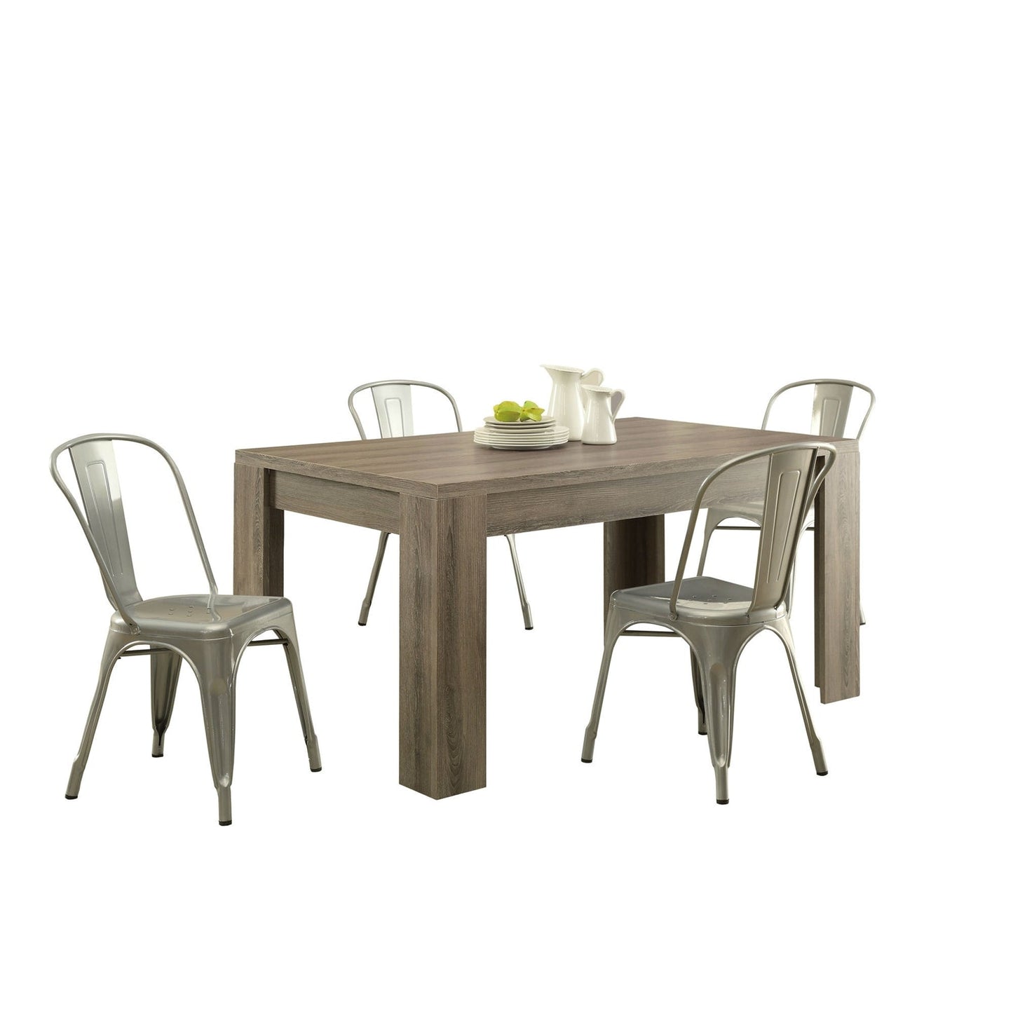 Dining > Dining Tables - Modern Block Leg Rectangular Dining Table In Dark Taupe Wood Finish