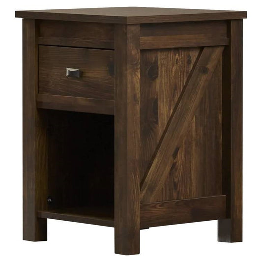 Bedroom > Nightstand And Dressers - Farmhouse 1-Drawer Bedroom Nightstand With Open Shelf In Rustic Pine Finish