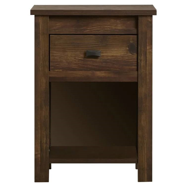Bedroom > Nightstand And Dressers - Farmhouse 1-Drawer Bedroom Nightstand With Open Shelf In Rustic Pine Finish