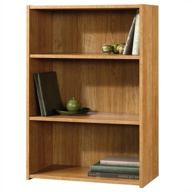 Living Room > Bookcases - Modern 3-Shelf Bookcase With 2 Adjustable Shelves In Oak Wood Finish