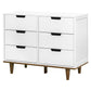 Bedroom > Nightstand And Dressers - Modern Mid-Century Style 6-Drawer Double Dresser In White Walnut Wood Finish