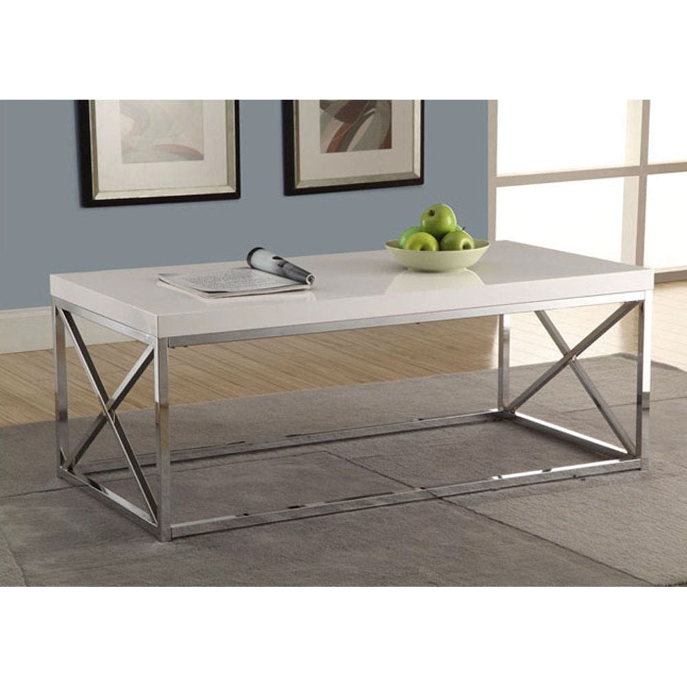 Living Room > Coffee Tables - Modern Coffee Table In Glossy White With Chrome Metal Frame
