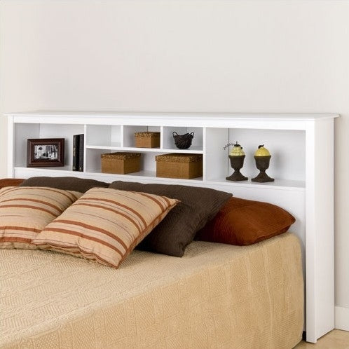 Bedroom > Headboards - King Size Stylish Bookcase Headboard In White Wood Finish
