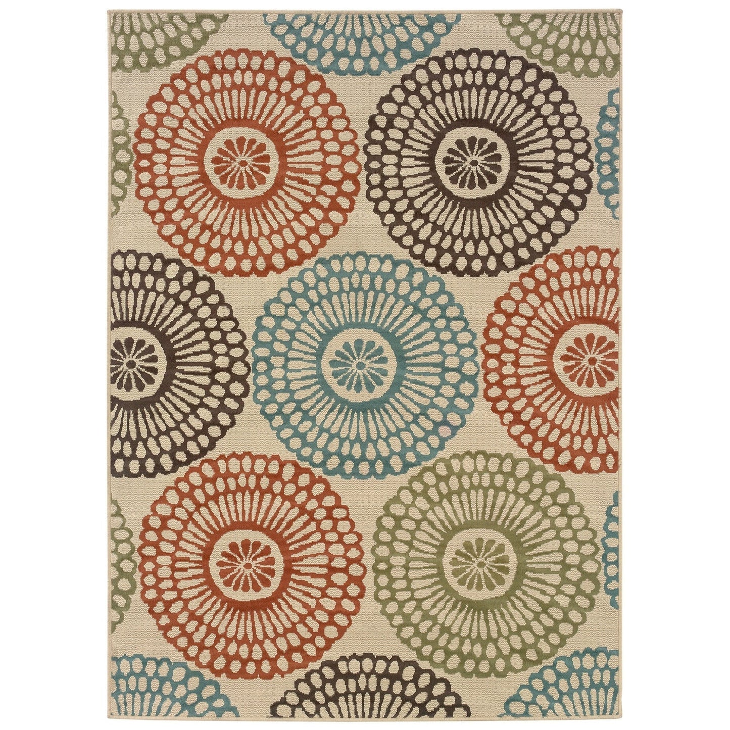 Accents > Rugs - 7'10" X 10'10" Indoor / Outdoor Beige Area Rug With Colorful Circle Pattern